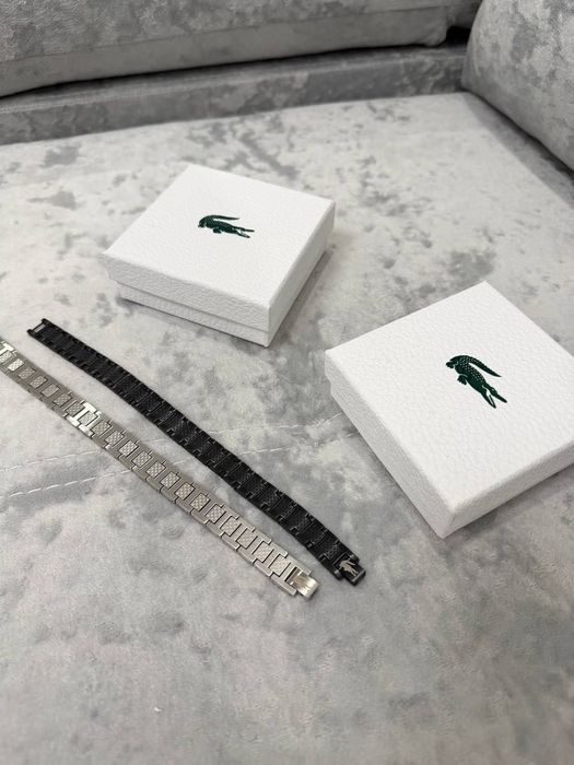 Браслет Lacoste унісекс чорний/срібний з гравіюванням