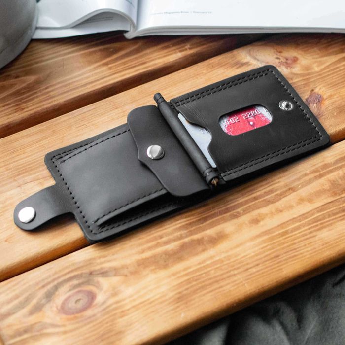 Затискач для грошей з монетницею з натуральної шкіри BUT ЧОРНИЙ