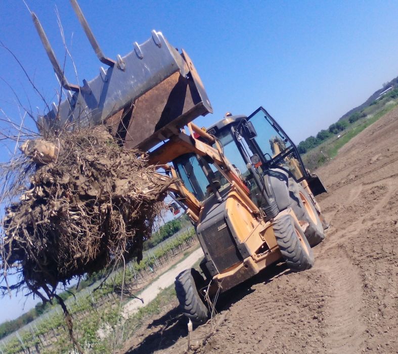 Serviços Retro-escavadora com rachador e trator agrícola.