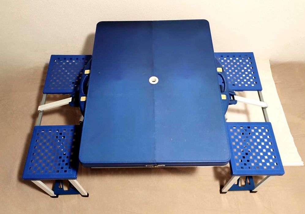 Mesa de Campismo/Piquenique em Alumínio Rebatível com 4 Bancos