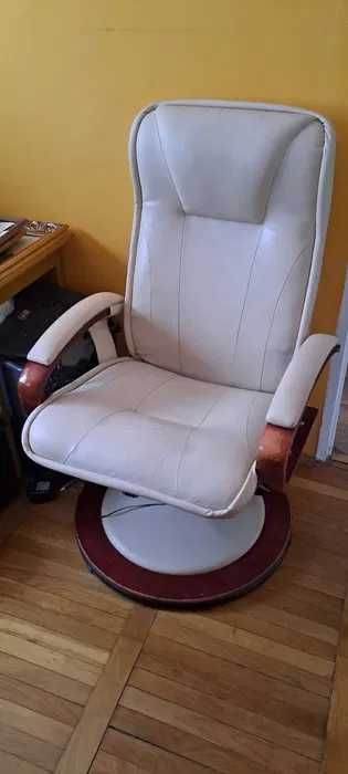 Fotel rehabilitacyjny z podnóżkiem, masaż,grzanie+pilot, skóra-drewno