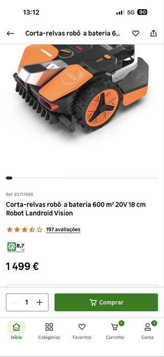 Corta relva robo a bateria 600m2 20V 18cm