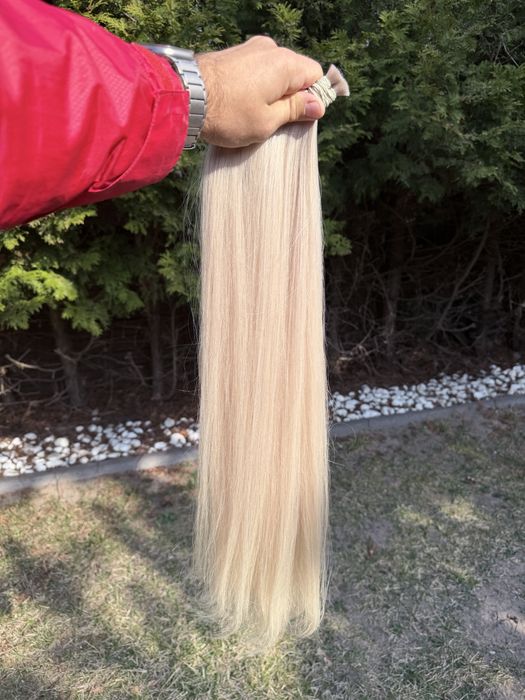 Blond włosy 60 cm bez silikonu do przedłużania