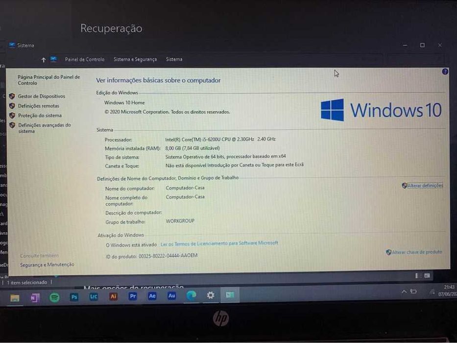Computador HP (i5, 250gb SSD + 500gb HDD, 8gb ram)