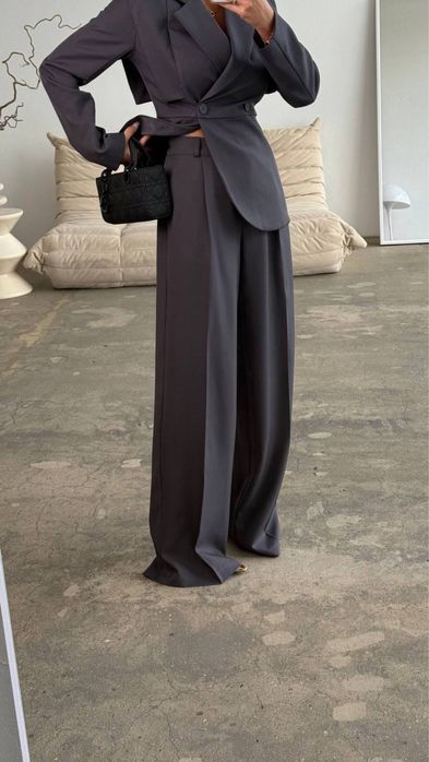 Женский костюм пиджак+брюки палаццо чорный,шоколад Жіночий костюм