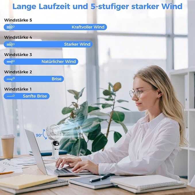 Składany ręczny mini wentylator, 5 trybów, smycz, ładowanie USB, 1 szt