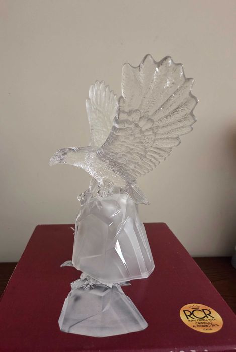 Escultura Águia em Cristal de Chumbo 24% RCR Italiana –  Caixa Original