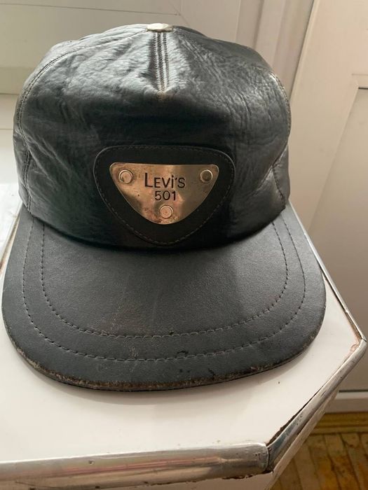 Вінтажна кепка Levis оригінальна чоловіча шкіряна утеплена