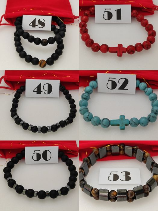 Pulseira pedras / contas para homem e mulher com bolsa vermelha