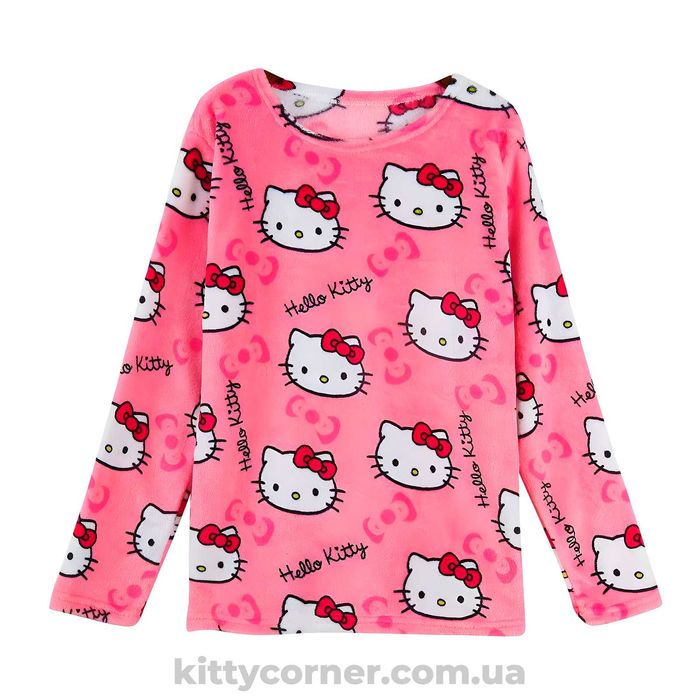 Плюшева жіноча піжамна кофта Hello Kitty піжама хелоу кіті рожева