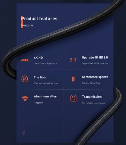 Baseus HDMI 2.0 Cable, 4K 60Hz, 3 Meters, New64741248249219123