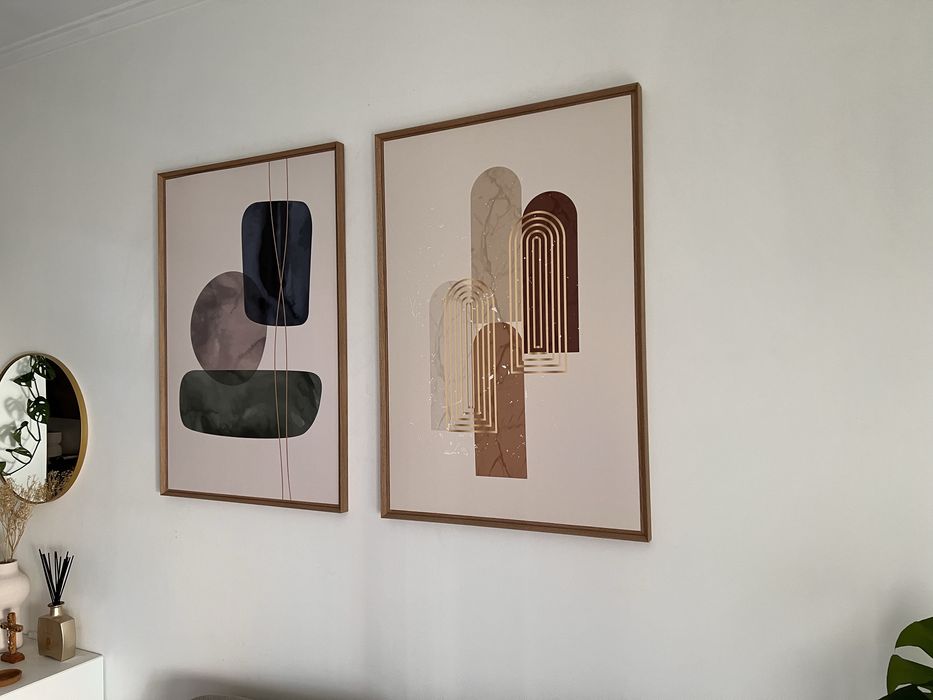 Conjunto 2 Quadros Leroy Merlin com Moldura Abstrato Art Gallery Geometry Filet ouro
