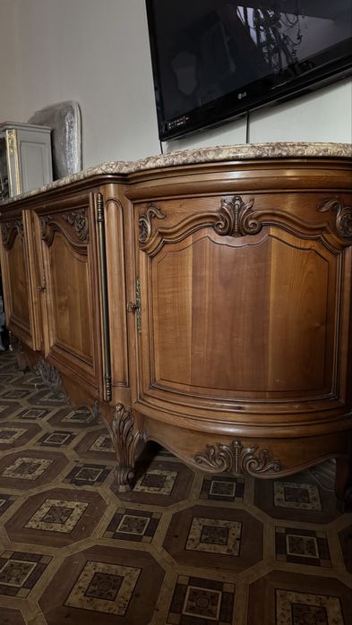 Креденс комод с мрамором 2.5 м толщина 4 см, резьба дерево, Франция
