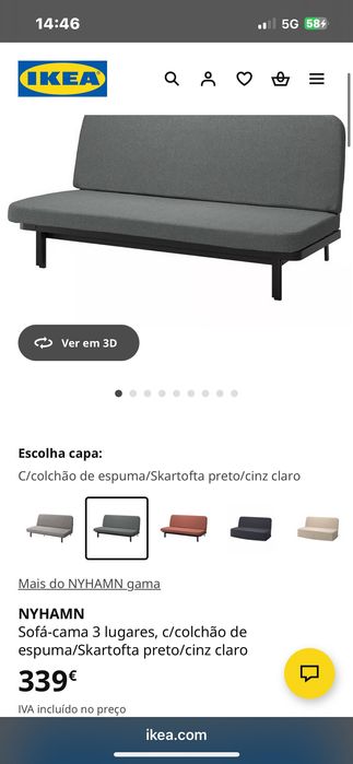 NYHAMN Sofá-cama 3 lugares, c/colchão de espuma/Skartofta