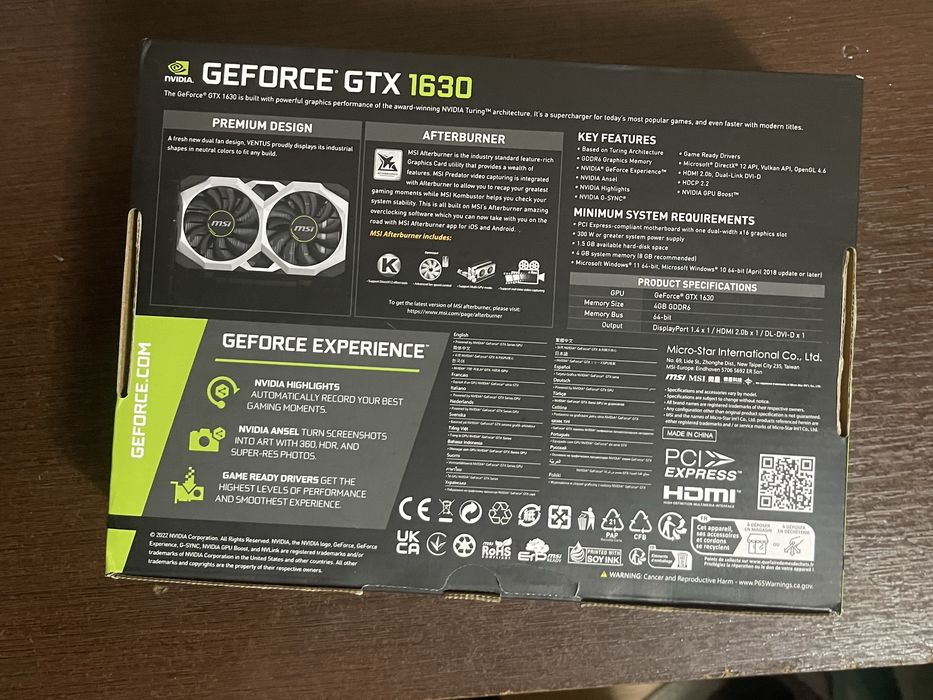 Відеокарта GF GTX 1630 4GB GDDR6 Ventus XS OC MSI