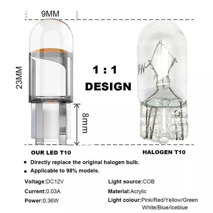 светодиодная лампа t10 w5w габариты номерной знак