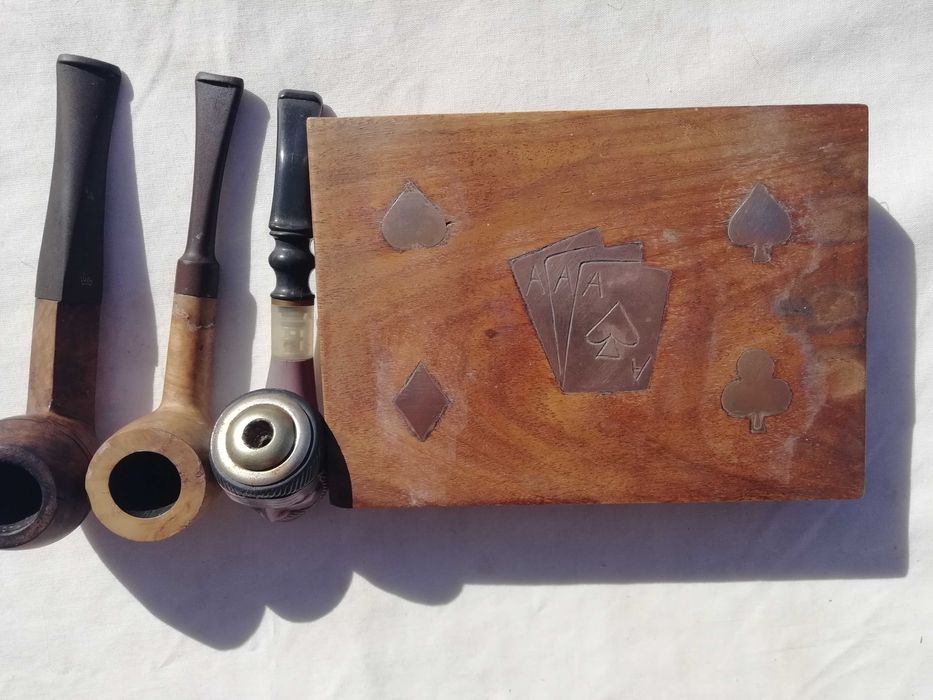 Conjunto Antigo  Caixa Cartas 3 Cachimbos Colecção