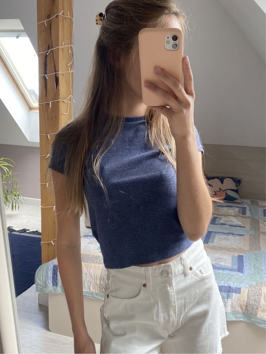 Atmosphere 36/38 S/M crop granatowy w prążek krótki