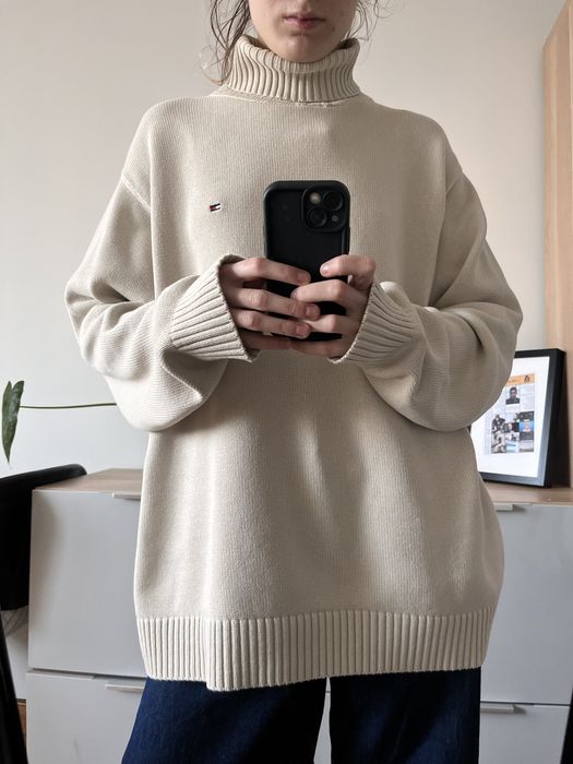 Beżowy golf Tommy Hilfiger | Beige Cotton Knit Turtleneck Old Money