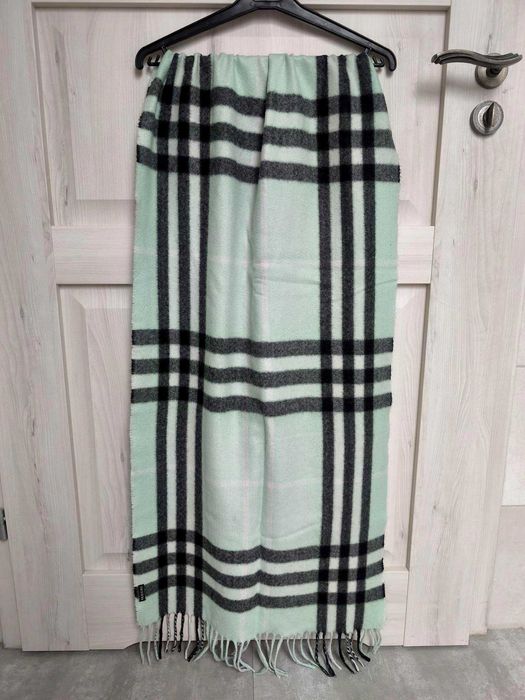 Ciepły miękki szal miętowy Medicine, wzór w kratę, uniseks