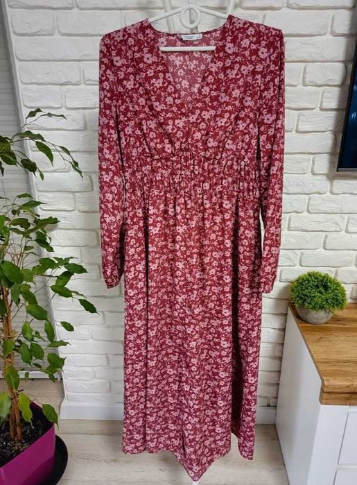 Reserved długa kwiecista sukienka Boho hippie maxi 38