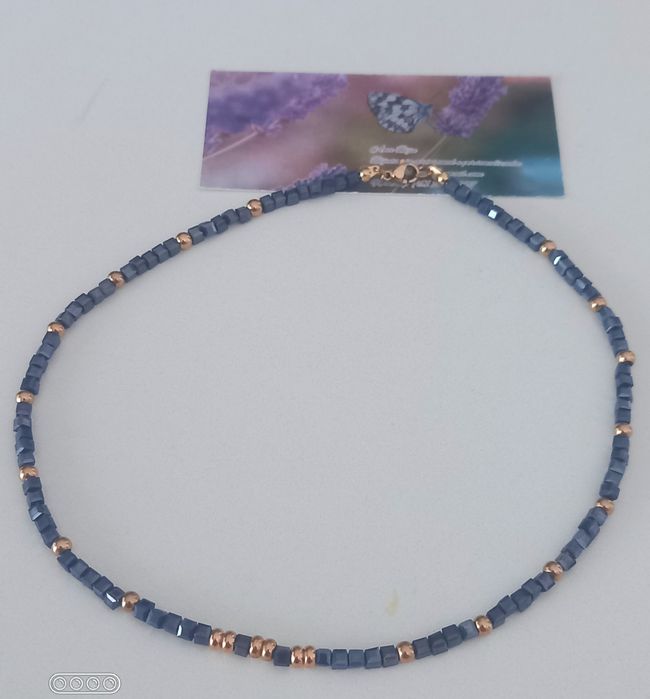Colar único, artesanal de cristais e aço inoxidável