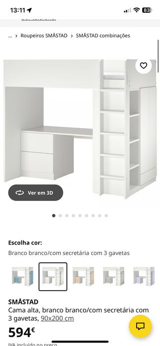 Cama ikea com roupeiro e secretária