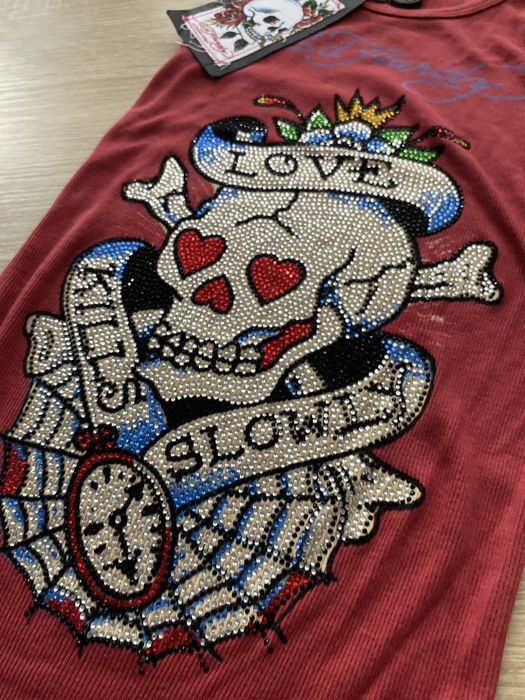 Ed hardy love kills slowly rhinestone tank top