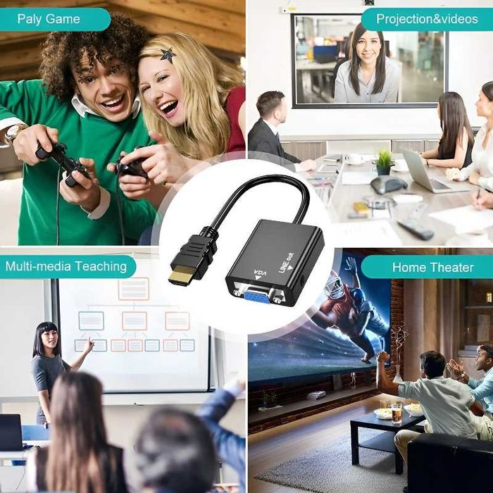 НОВЫЙ Переходник HDMI to VGA 1080P HD + шнур AUX Audio Cable 3,5 mm