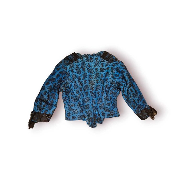 Blusa Antiga Senhora (c. 1890 a 1920) – Azul com Renda e Vidrilhos