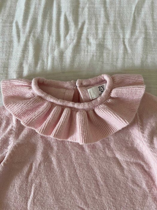 Camisola de malha ZY Baby rosa com gola de folho, 6-9 meses