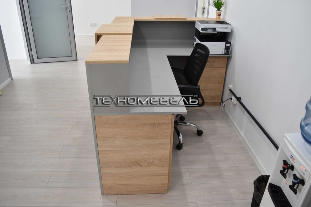 Ресепшн ТЕХНОмебель угловой цвет серый-древесный