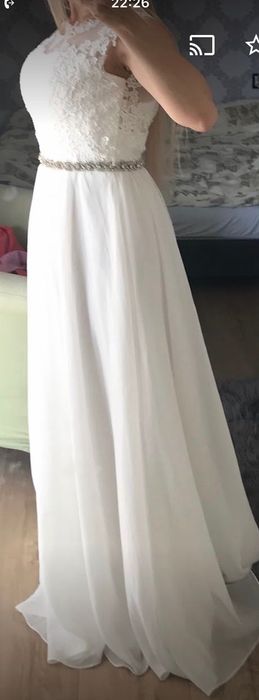 Suknia ślubna S/M 36/38 z ozdobnym paskiem koronka