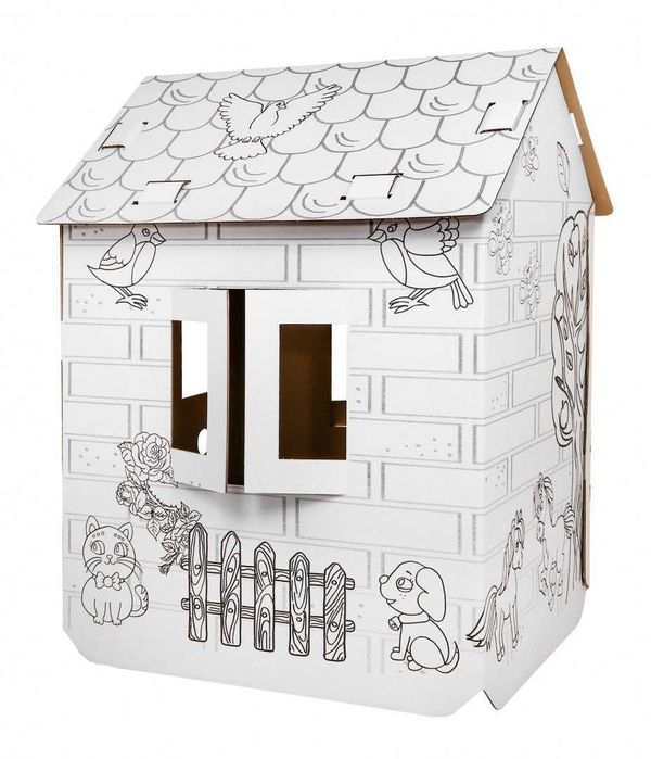 Kartonowy  Domek XXL z końmi kolorowanka 3D dla dzieci ogrodowy