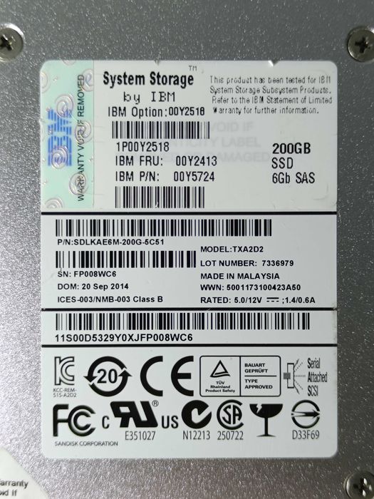 SSD диск IBM TXA2D2 SAS 200GB 6GB/s у ВІДМІННОМУ стані 99% здоровя ...