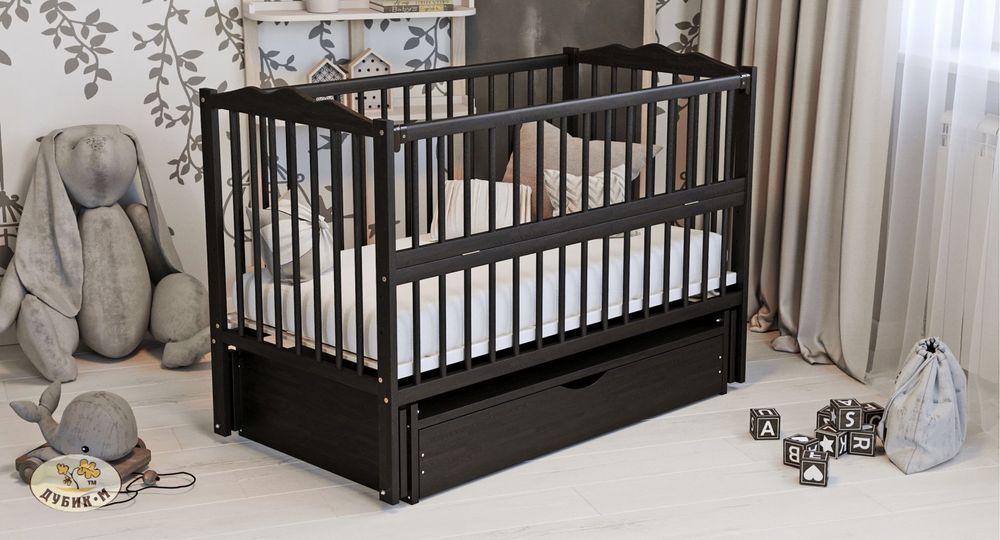 Кроватка детская ТМ Дубок «Веселка» ящик+маятник,откидная боковина.