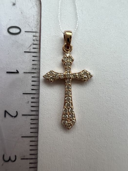 Золотой крестик с бриллиантами 0,19ct красное золото 585 проба