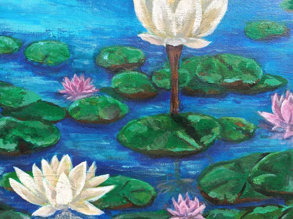 Obraz malowany na płótnie od artysty, tytuł "Lilie wodne" - 120x40cm