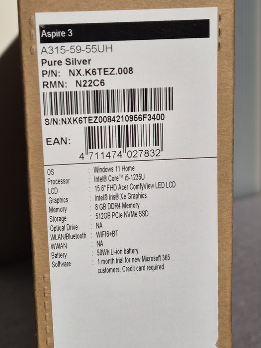 Laptop Acer Aspire 3 i5 8GB RAM/512GB SSD