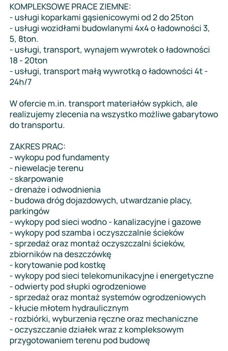 Uslugi Minikoparka 2 tony i 3 tony koparkoładowarką WYWROTKA Wiertnic