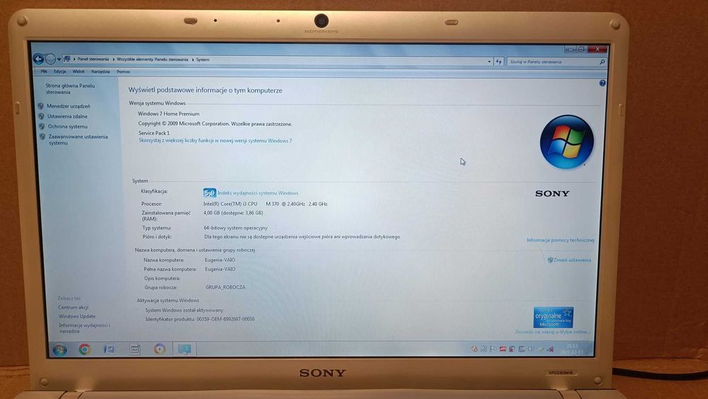 Laptop : SONY PCG-71211M i3 4GB 500HDD