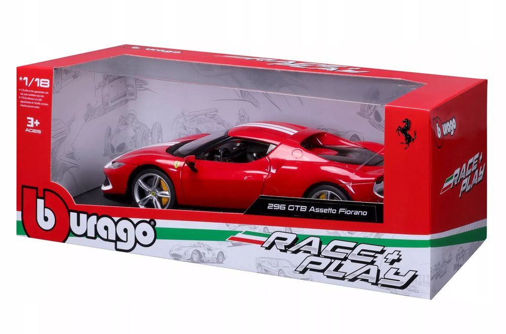 Ferrari 296 GTB Assetto Fiorano 1:18 Bburago 18-16017 CZERWONY SAMOCHÓD. Bburago
