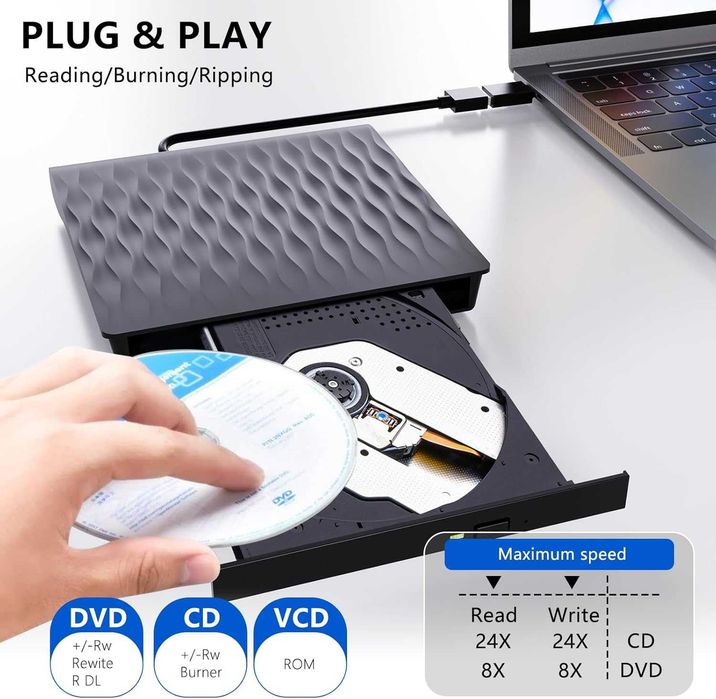 DANGZW napęd zewnętrzny odtwarzacz CD DVD USB 3.0 USB-C PC laptop