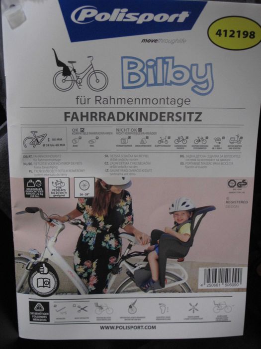 FOTELIK rowerowy POLISPORT BILBY MAXI FF czarno-szary NOWY dla dziecka