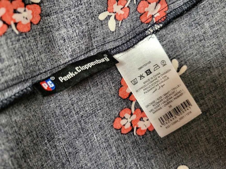 MONTEGO granatowa sukienka w kwiaty + czerwony pasek jak nowa 34/36