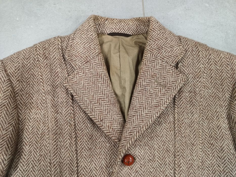 Vintage Harris Tweed ręcznie tkany szkocki płaszcz z wełny lata 60-70