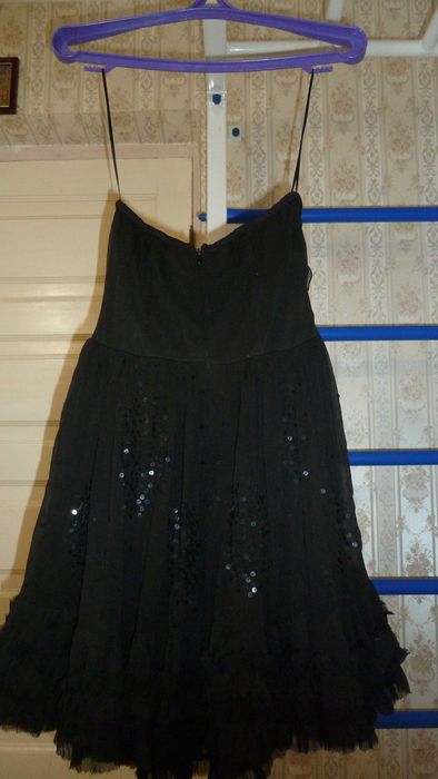 Платье нарядное S-М_черное из хлопка с пайетками