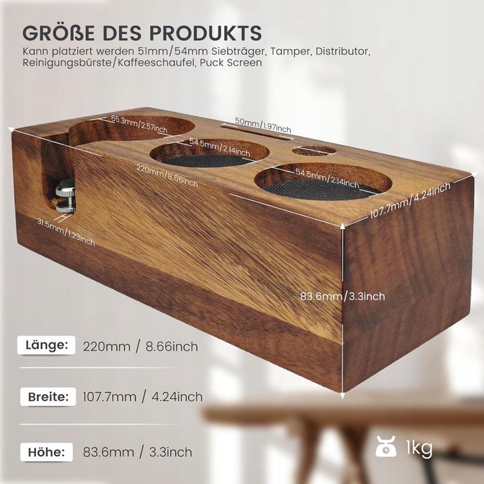 Stacja do ubijania 51mm/54mm z drewna orzechowego