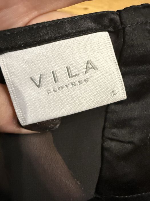 Czarna bluzka z długim rękawem bluzka vila śliski materiał