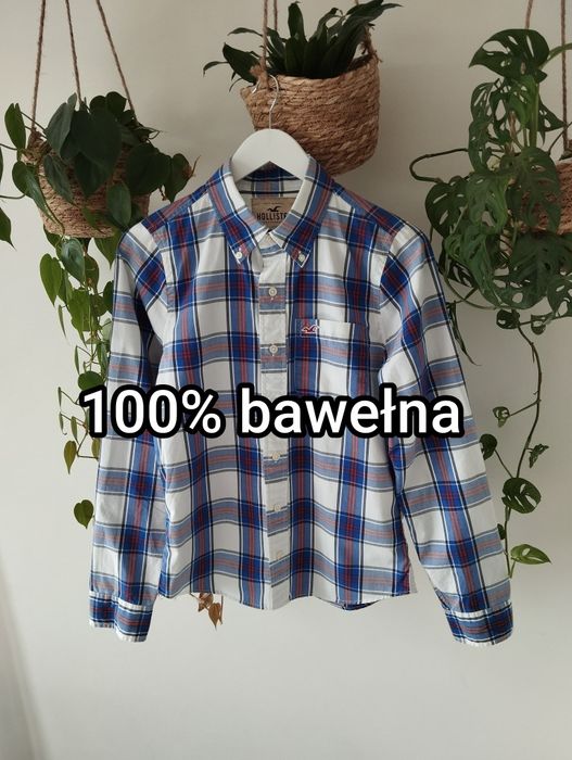 Bawełniana damska koszula w kratkę, niebieska kratka, premium r. S/M H